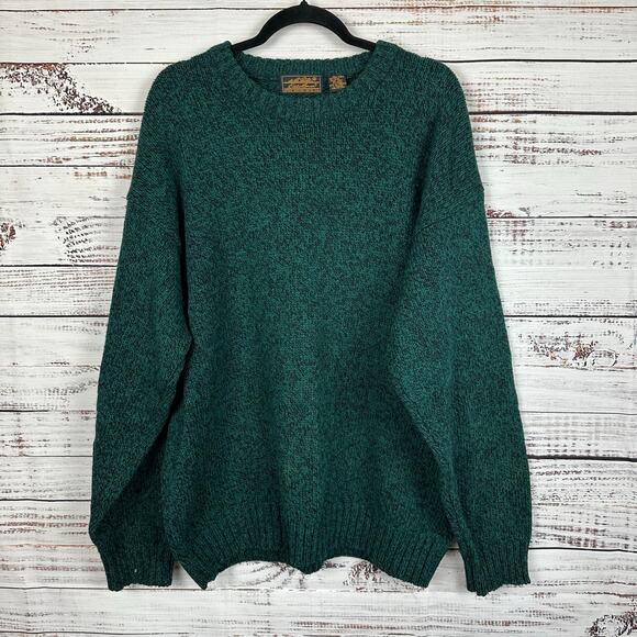 Mens VTG 90s Eddie Bauer Dark Green Black Wool Blend Heavy Knit EUC Sweater XL - Picture 1 of 6